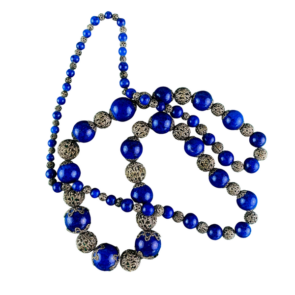 Silver & Lapis Lazuli Long Necklace [181.3]