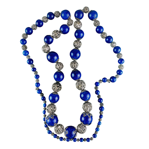 Silver & Lapis Lazuli Long Necklace [181.3]