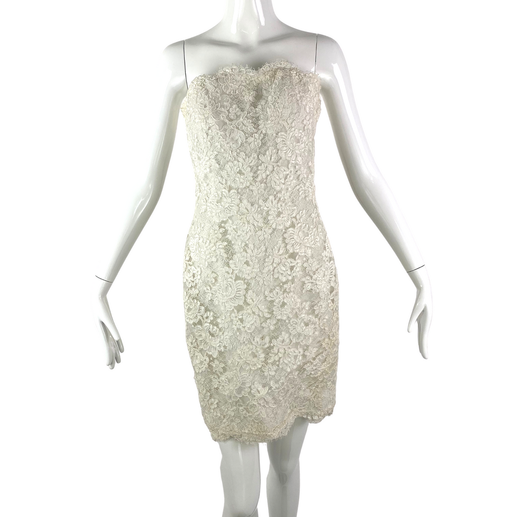 Victor Costa 80’s White Applique Strapless Dress
