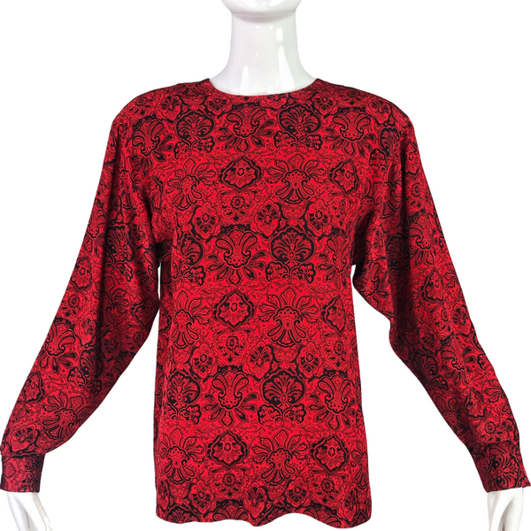 Evan Picone Red Pattern 80's Silk Blouse