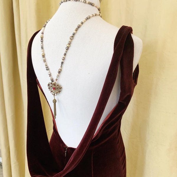 Open-Back Douglas Hannant Velvet Burgundy Dress